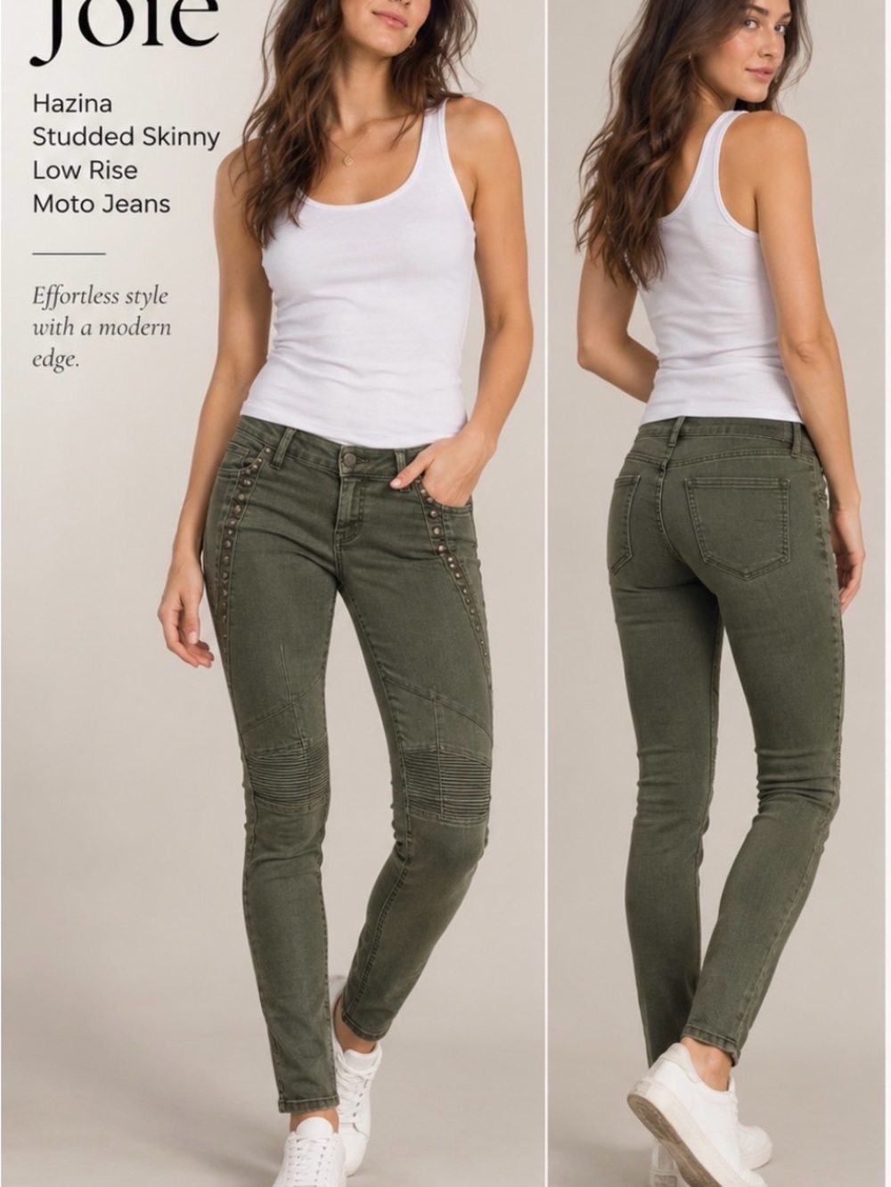 Joie Olive Studded Skinny Moto Jeans